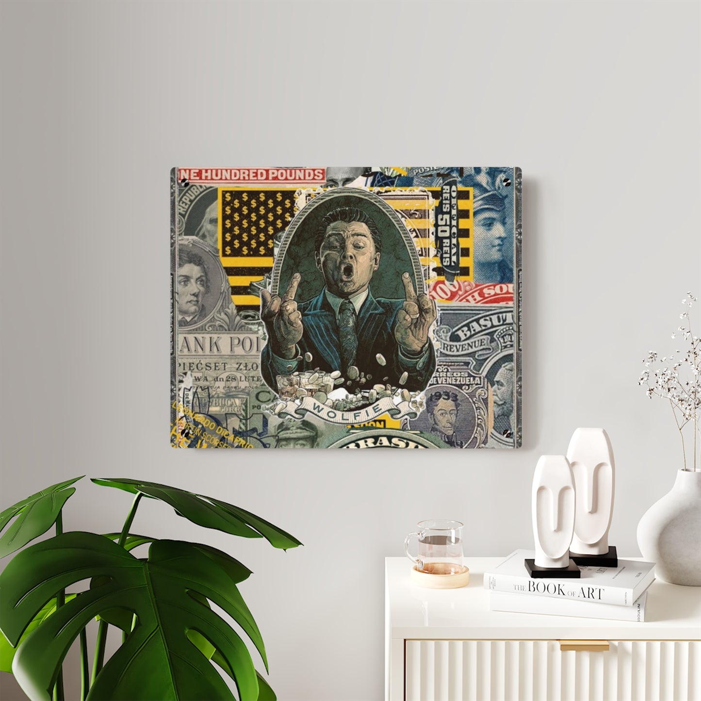 Wolf Of Walstreet Bold Acrylic Wall Art Panel - Unique Vintage Money Design