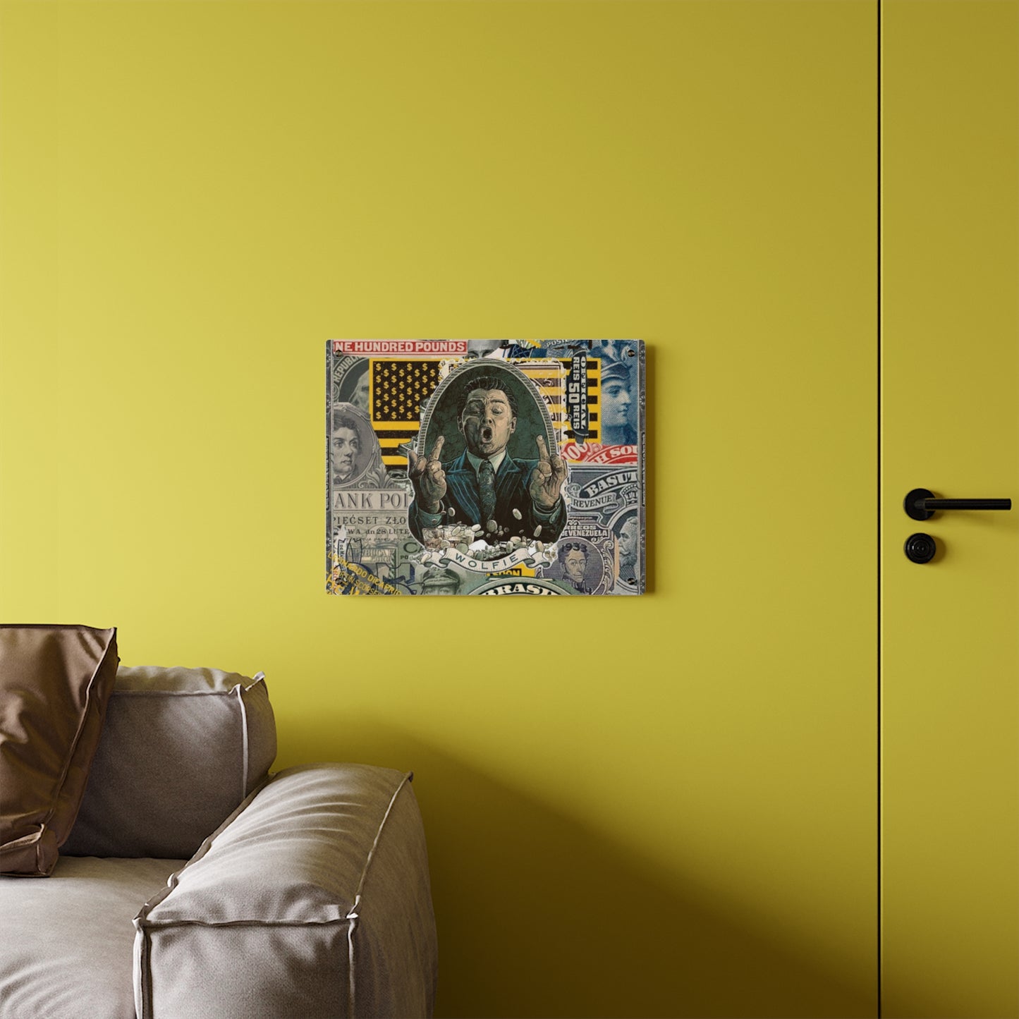 Wolf Of Walstreet Bold Acrylic Wall Art Panel - Unique Vintage Money Design