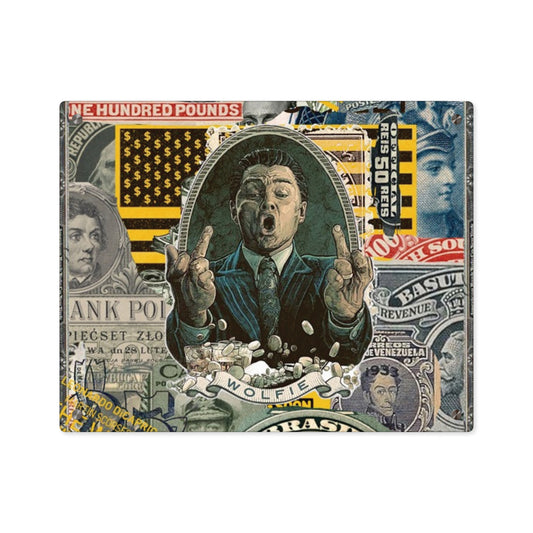 Wolf Of Walstreet Bold Acrylic Wall Art Panel - Unique Vintage Money Design